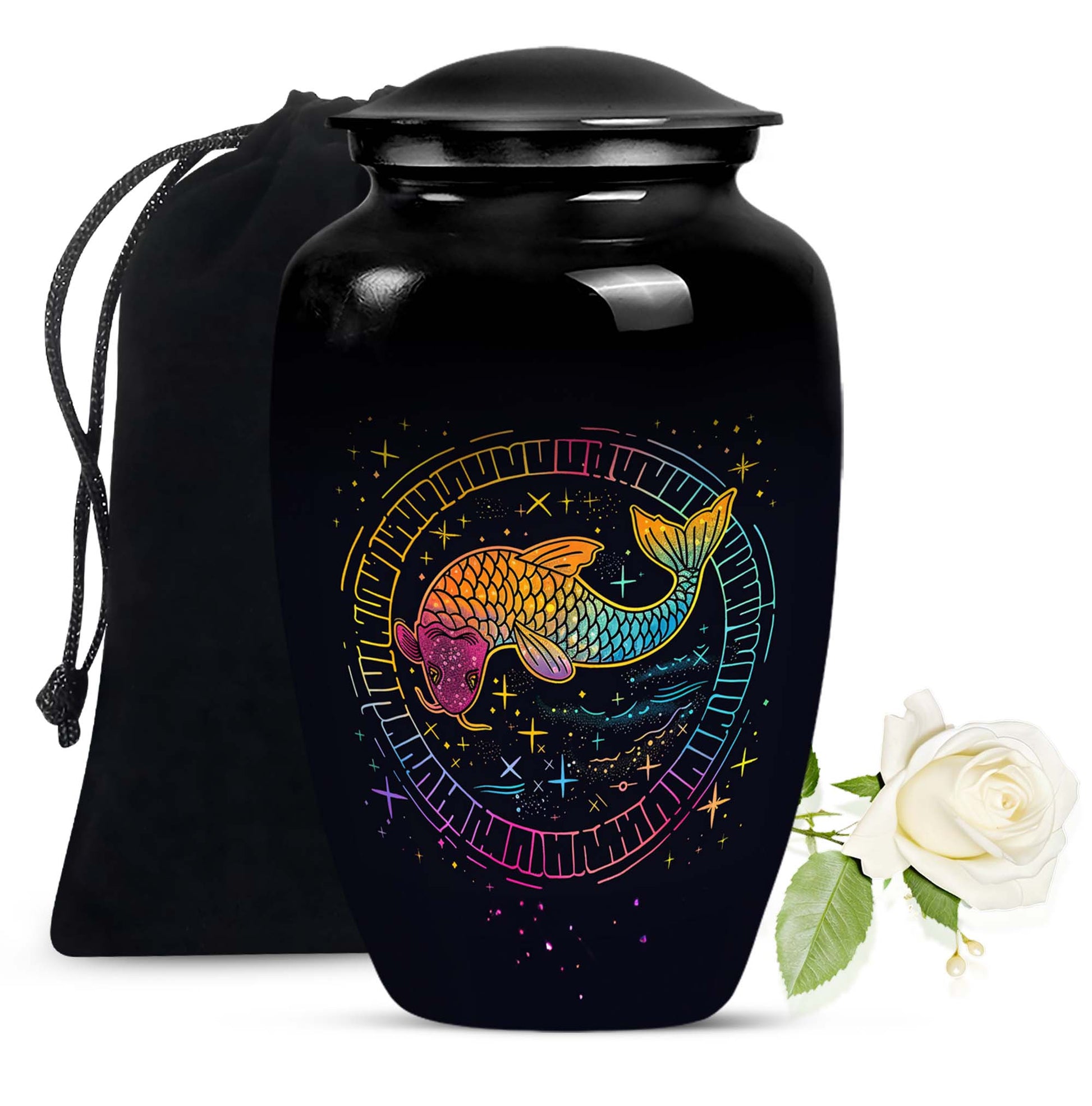 Abstract-themed large classic fish urn, aluminium cremation 