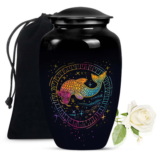 Abstract-themed large classic fish urn, aluminium cremation 