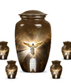 Classic catholic urn for adult human ashes, memorial urn