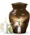 Classic catholic urn for adult human ashes, memorial urn