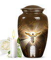 Classic catholic urn for adult human ashes, memorial urn