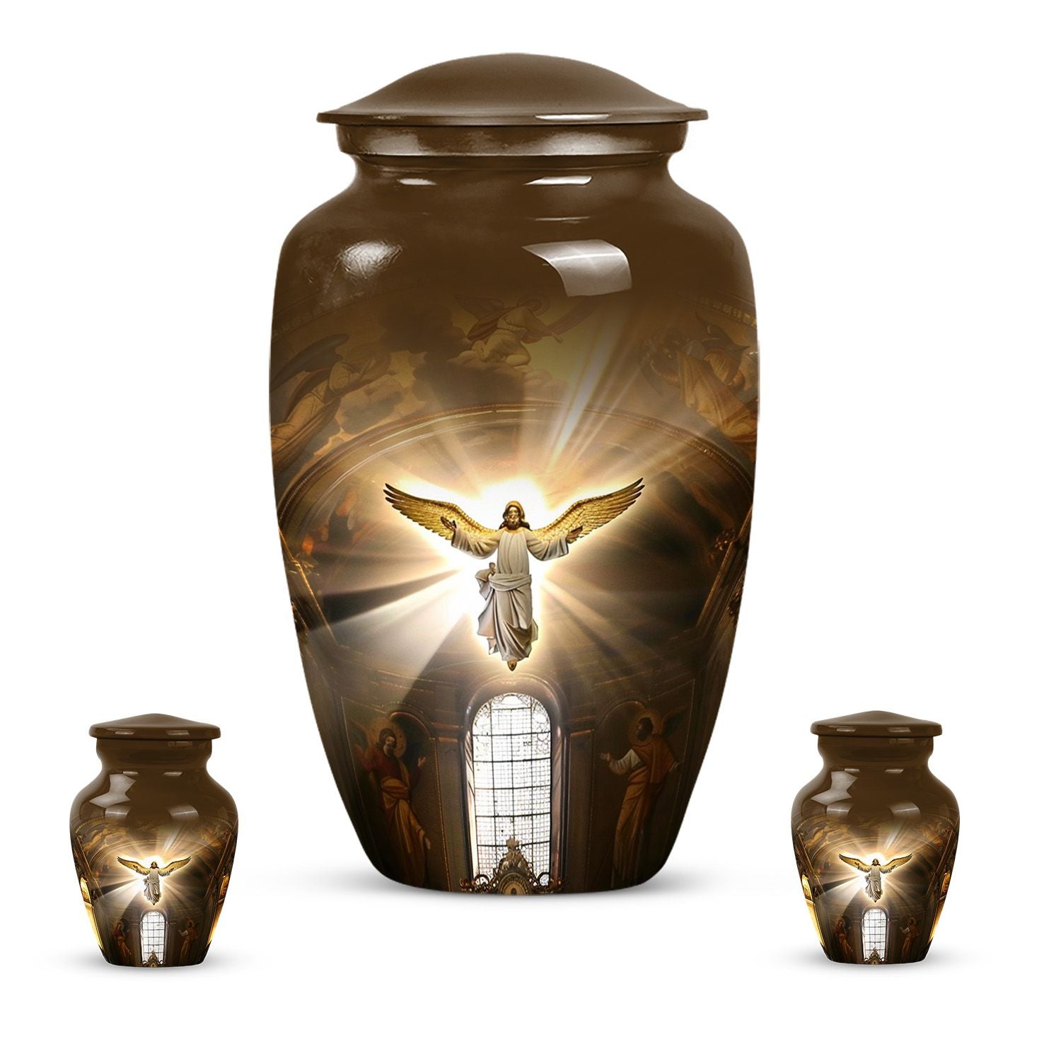 Classic catholic urn for adult human ashes, memorial urn