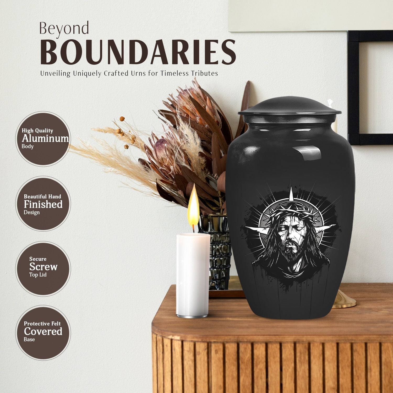 Classic 10-inch Catholic urn for funeral cremation ashes