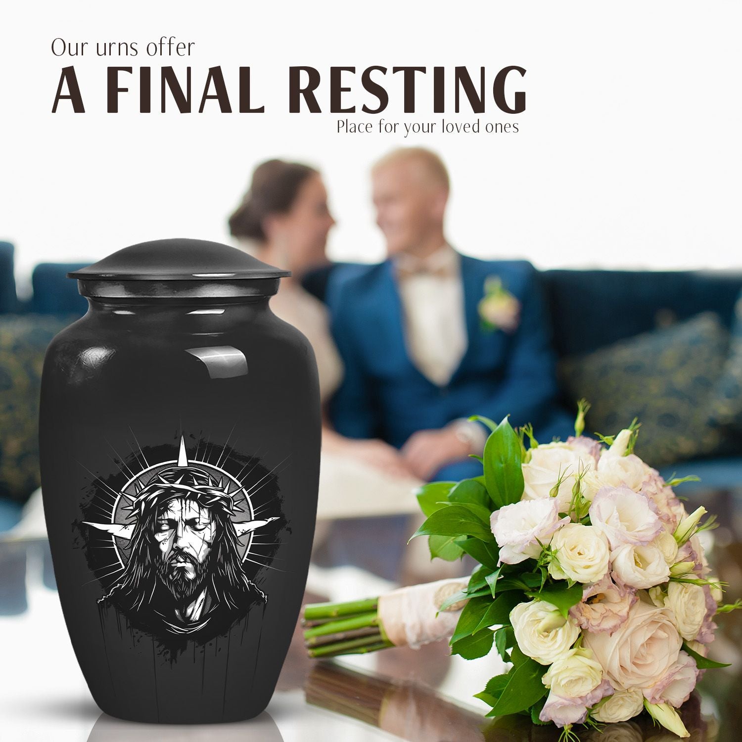 Classic 10-inch Catholic urn for funeral cremation ashes