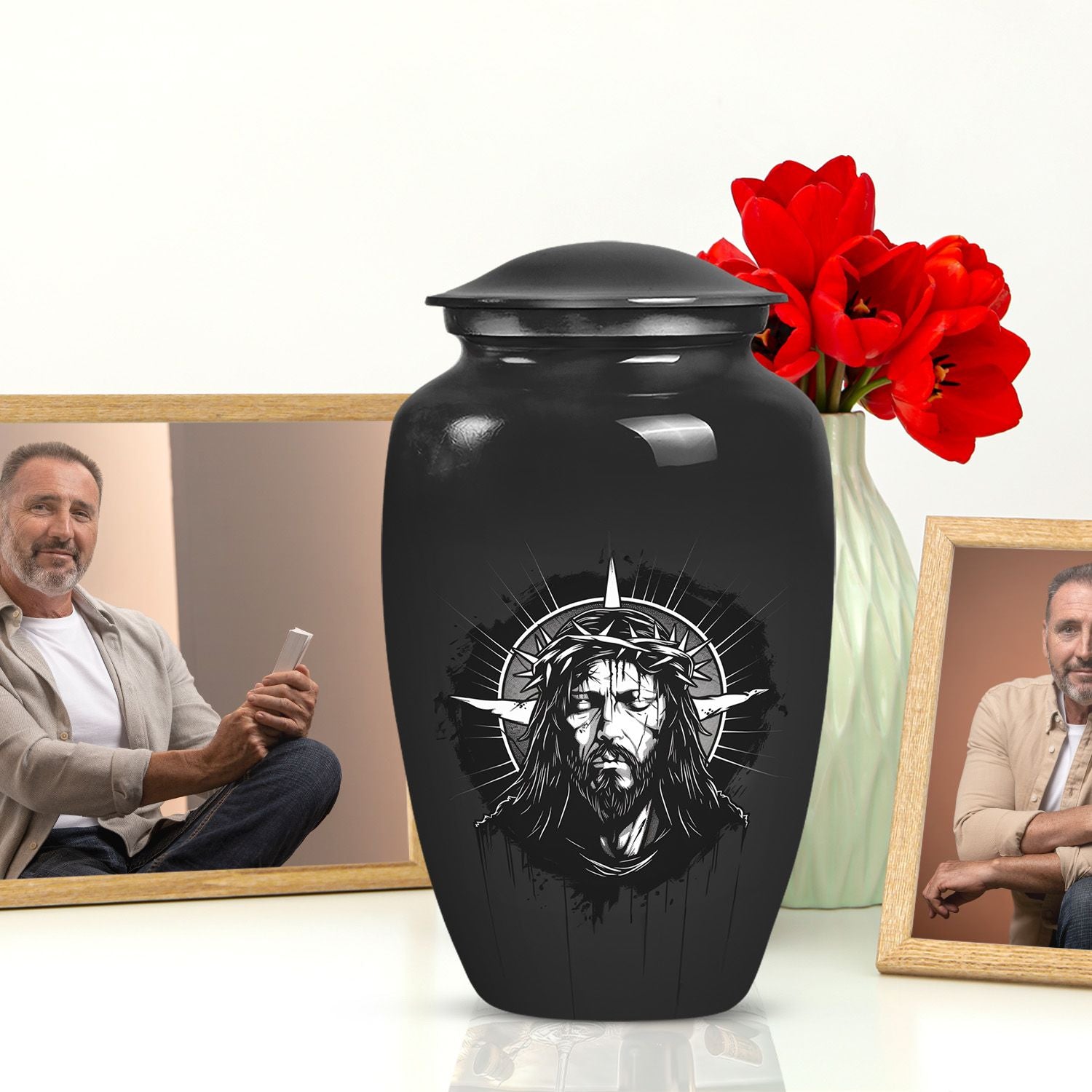 Classic 10-inch Catholic urn for funeral cremation ashes