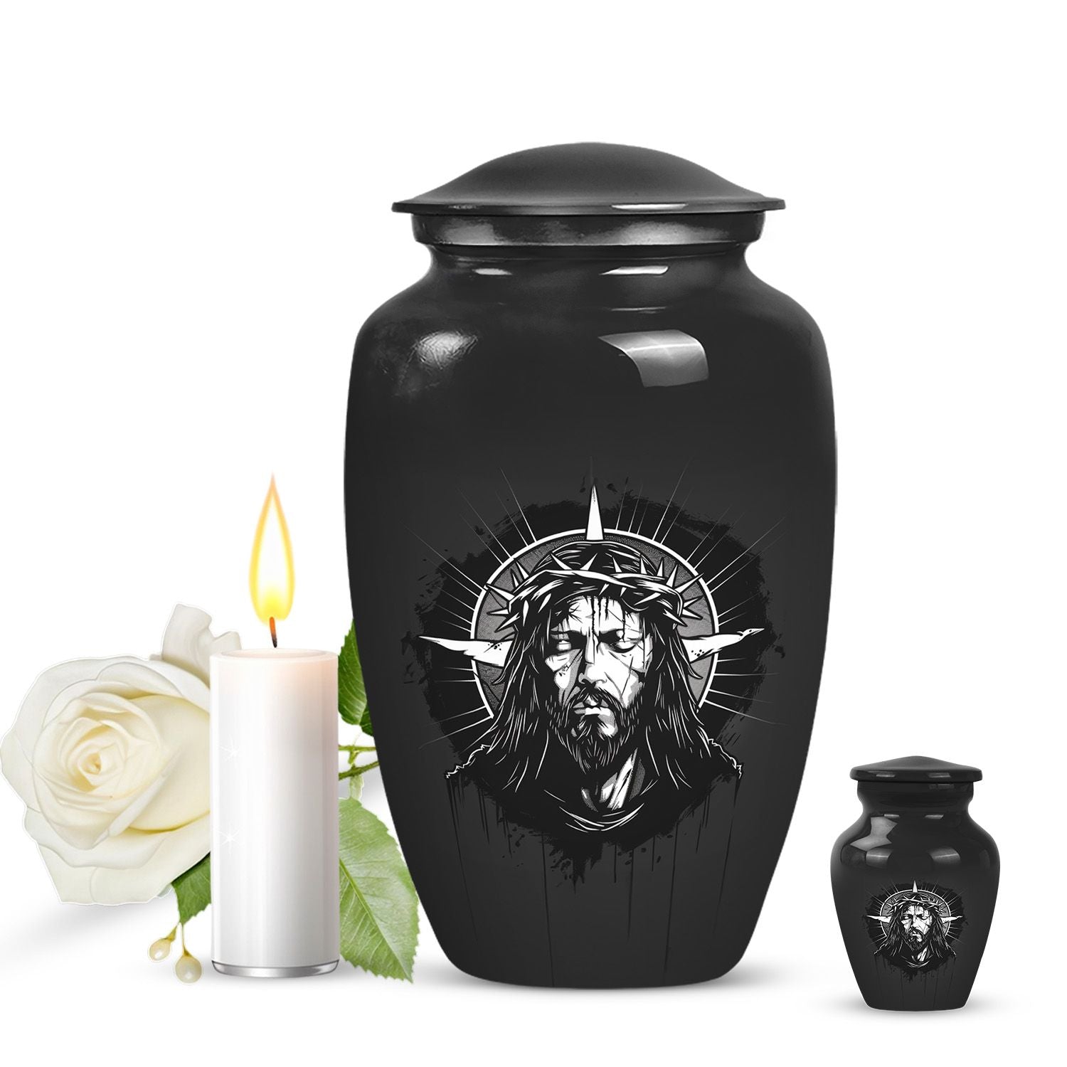 Classic 10-inch Catholic urn for funeral cremation ashes