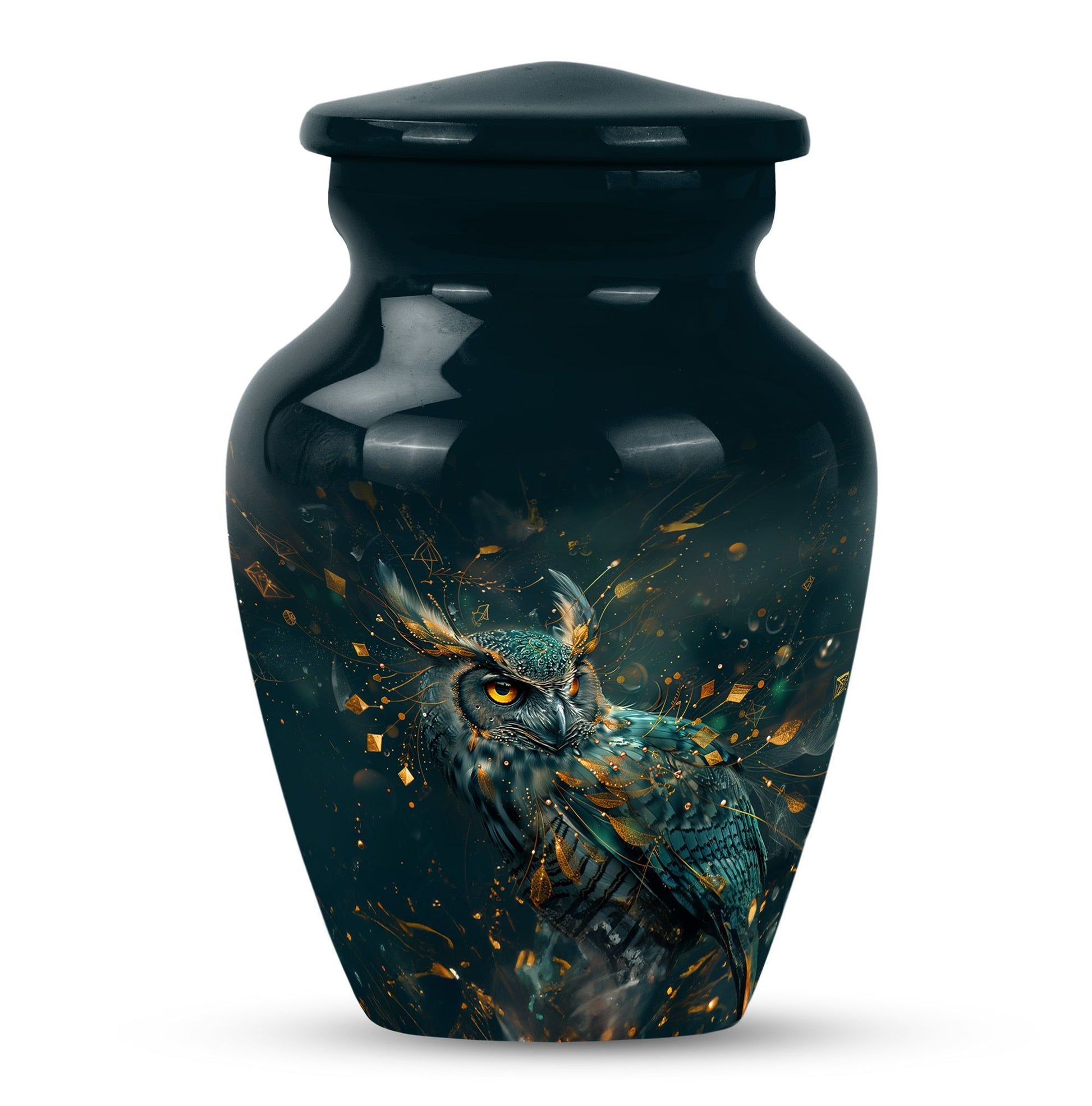 10-inch classic owl urn in abstract design.