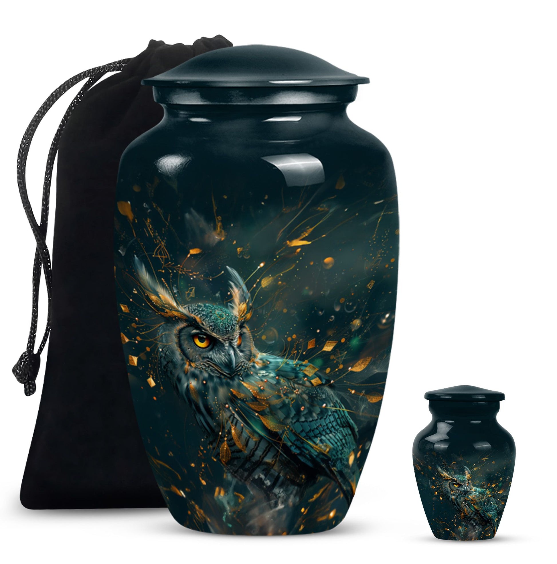 10-inch classic owl urn in abstract design.