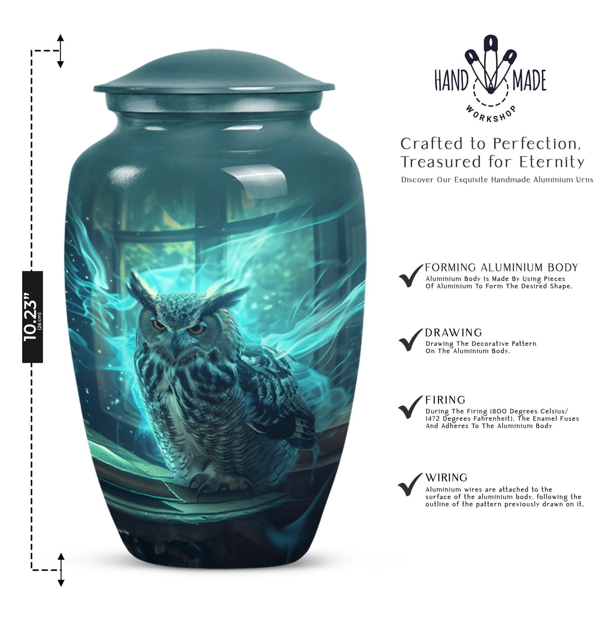 10-inch classic owl urn for male cremation.