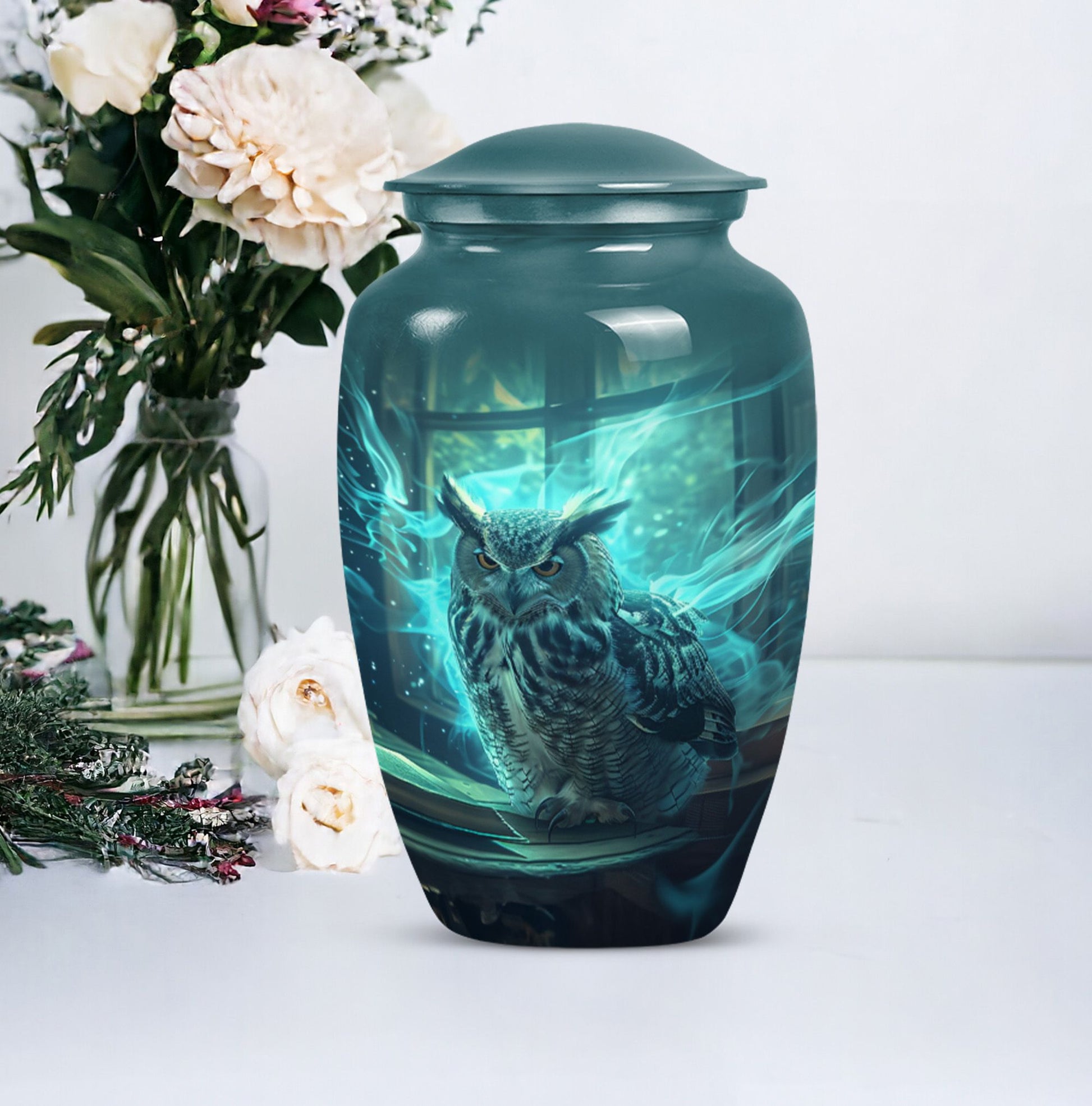 10-inch classic owl urn for male cremation.