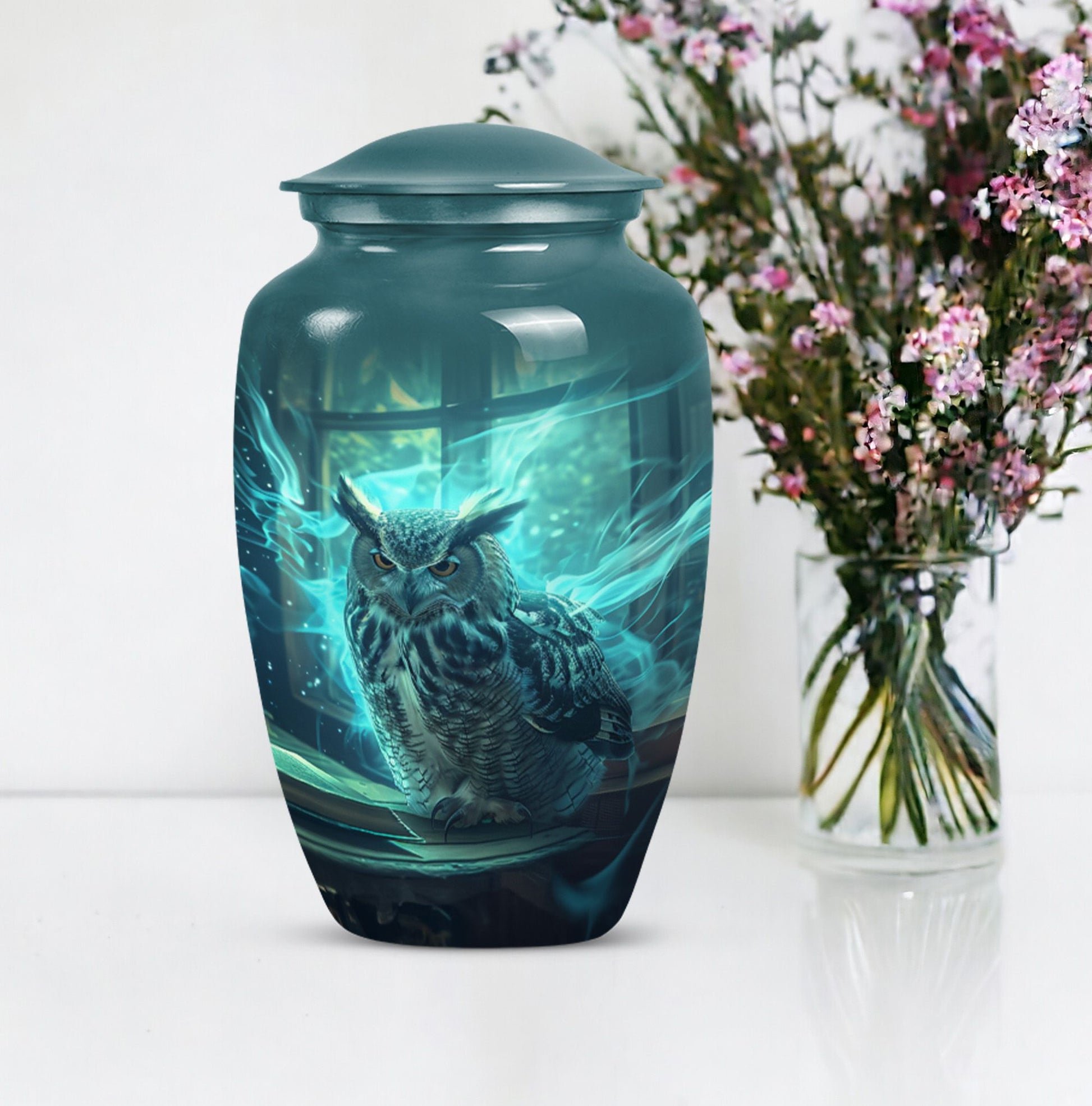 10-inch classic owl urn for male cremation.