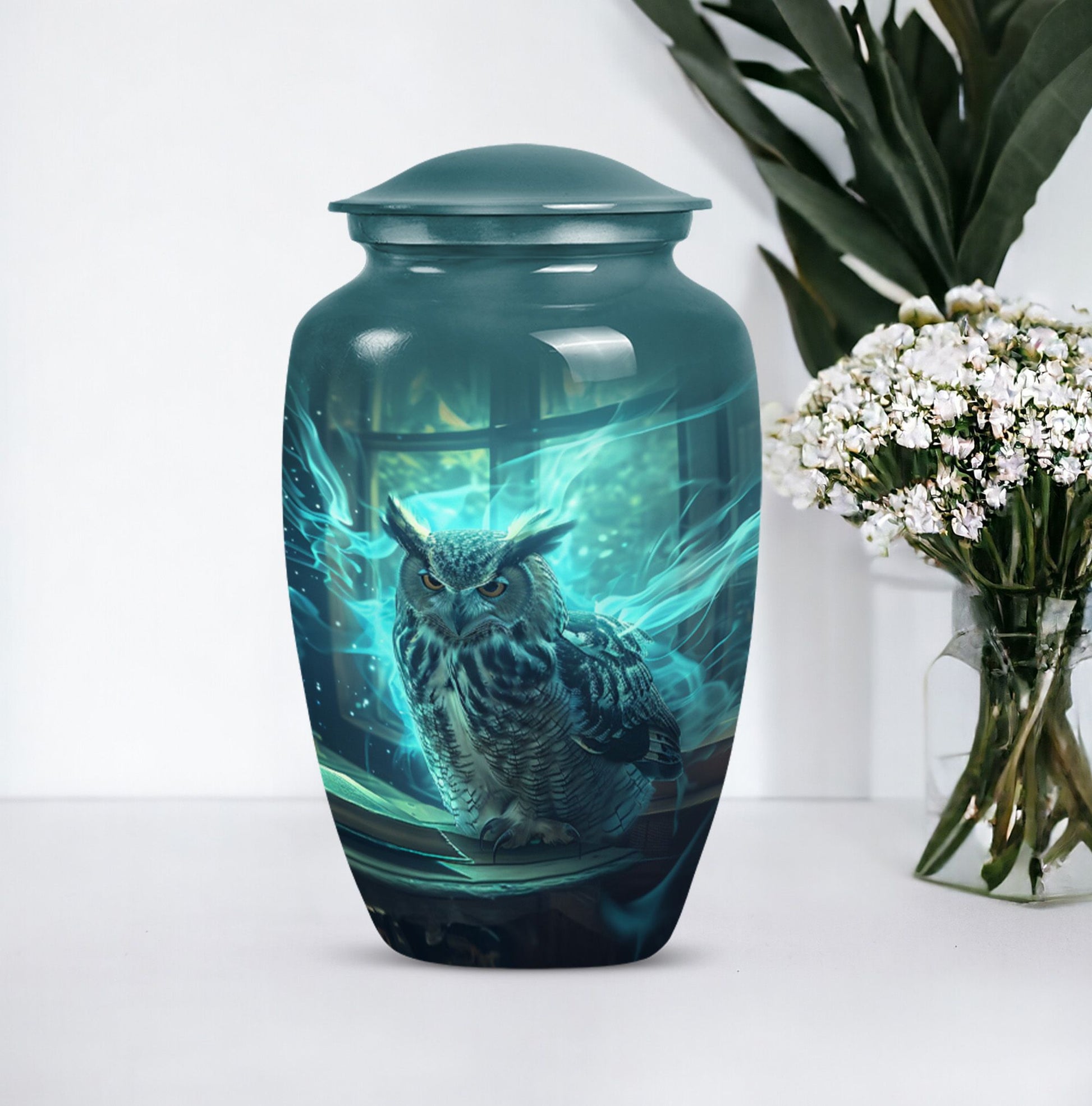 10-inch classic owl urn for male cremation.