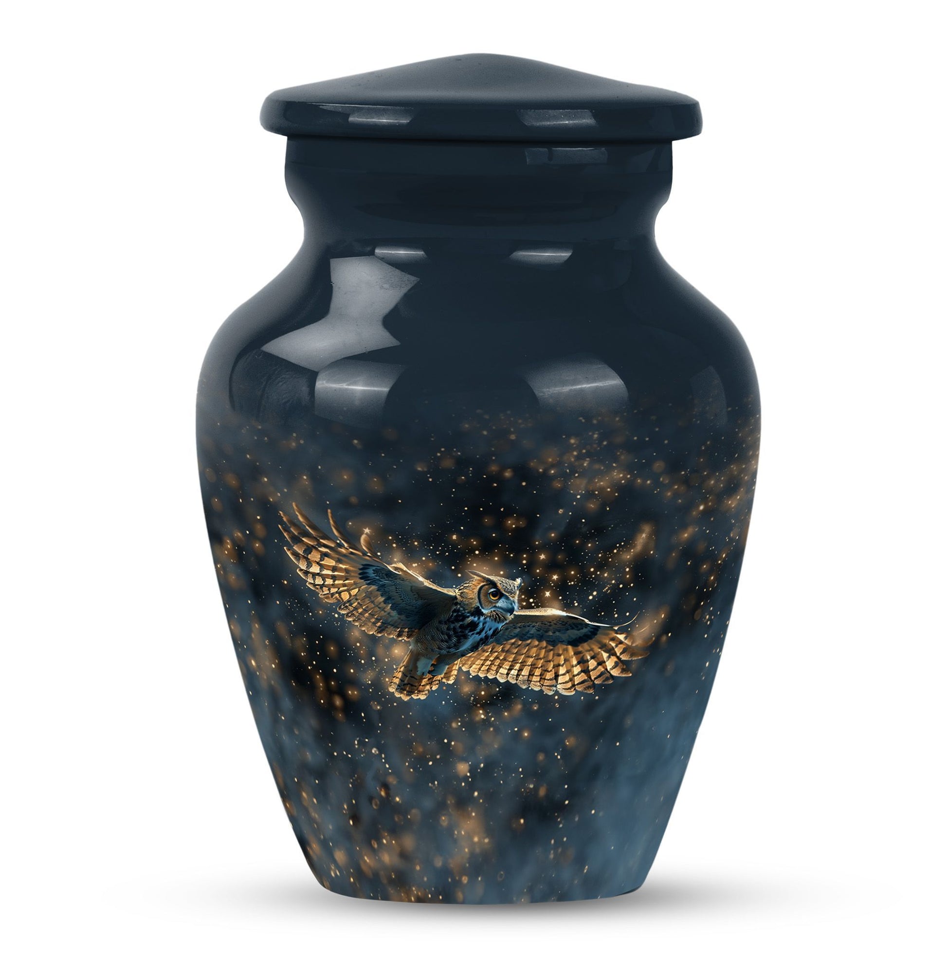  owl urn in abstract design, includes velvet pouch 