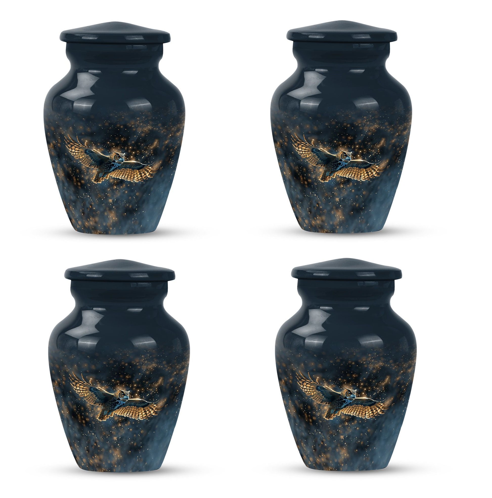  owl urn in abstract design, includes velvet pouch 