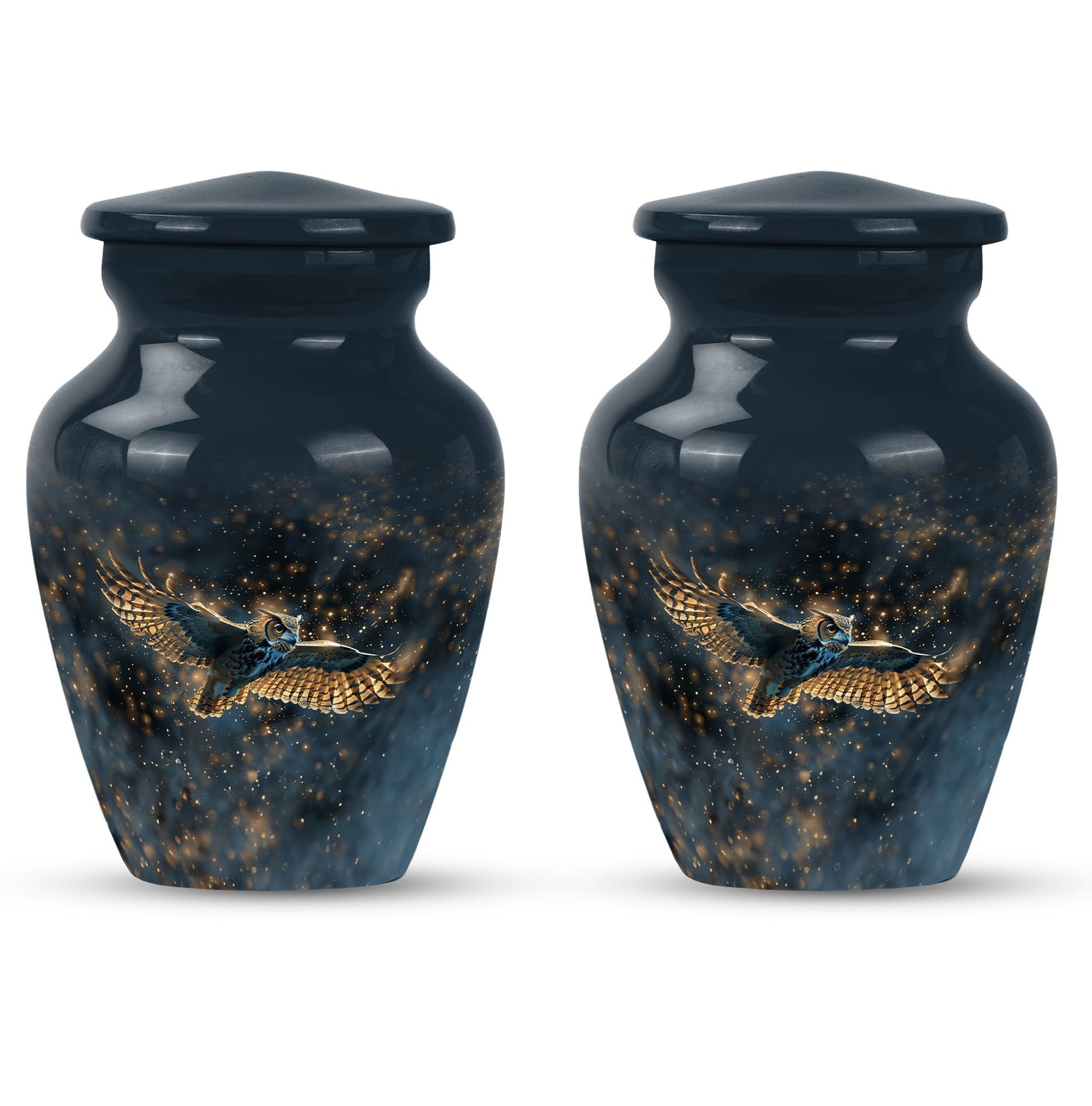  owl urn in abstract design, includes velvet pouch 