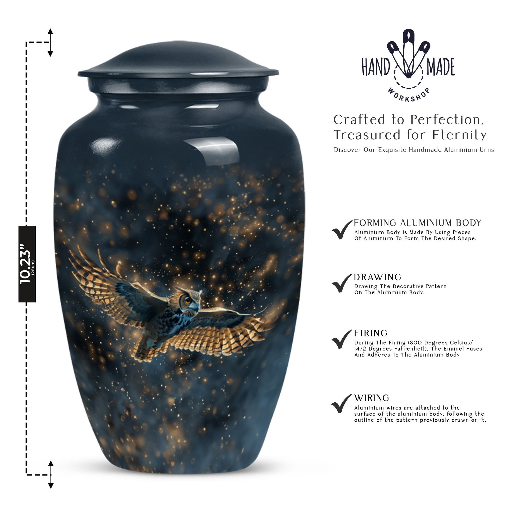  owl urn in abstract design, includes velvet pouch 