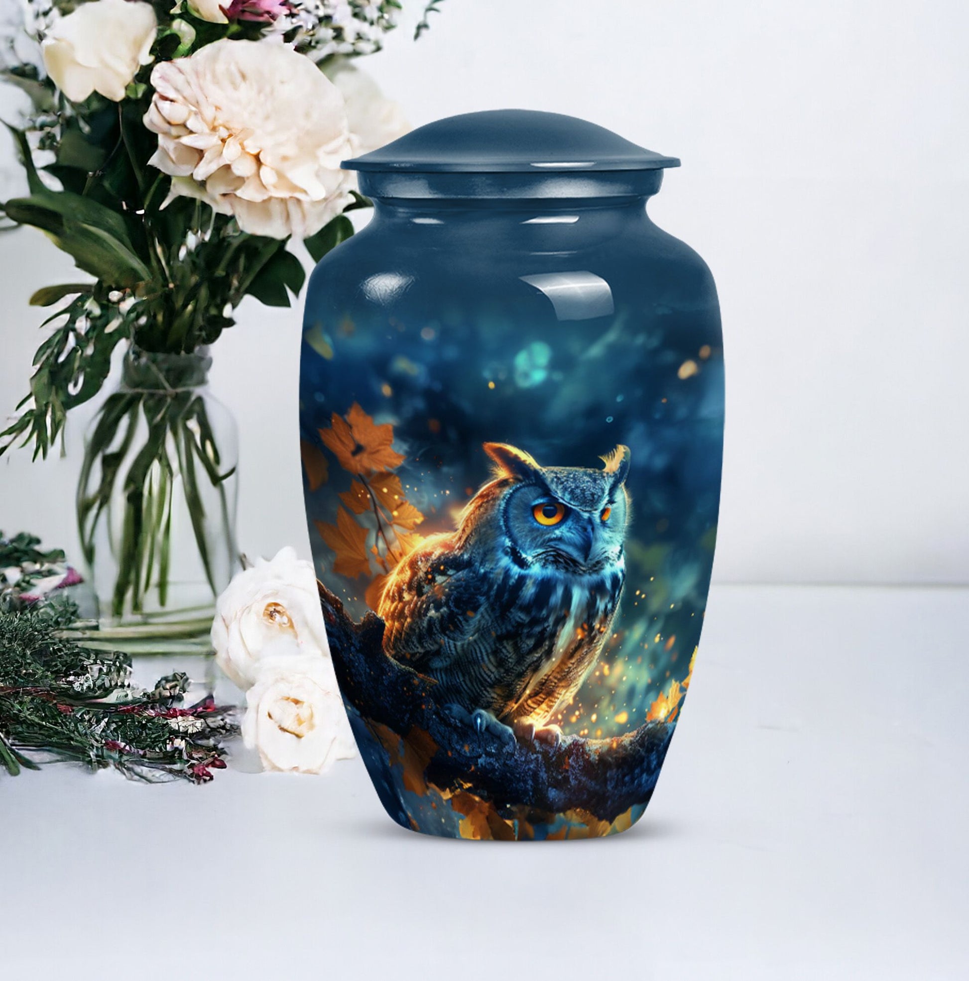 owl-designed funeral urn.