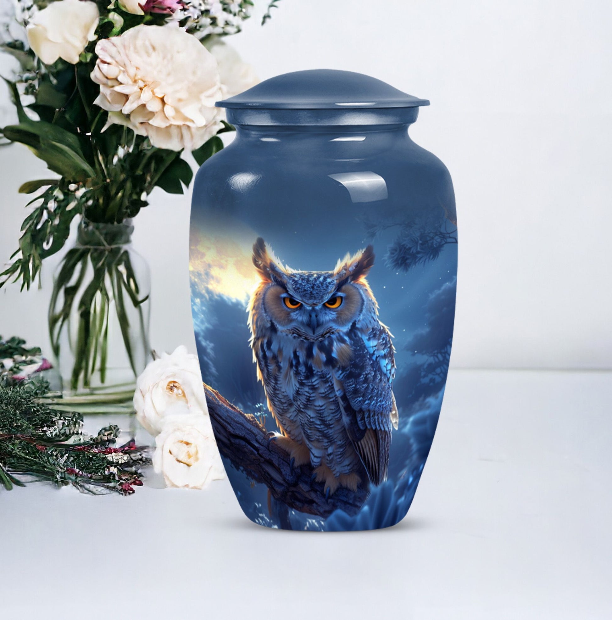 10 inch classic owl urn made of aluminium,.