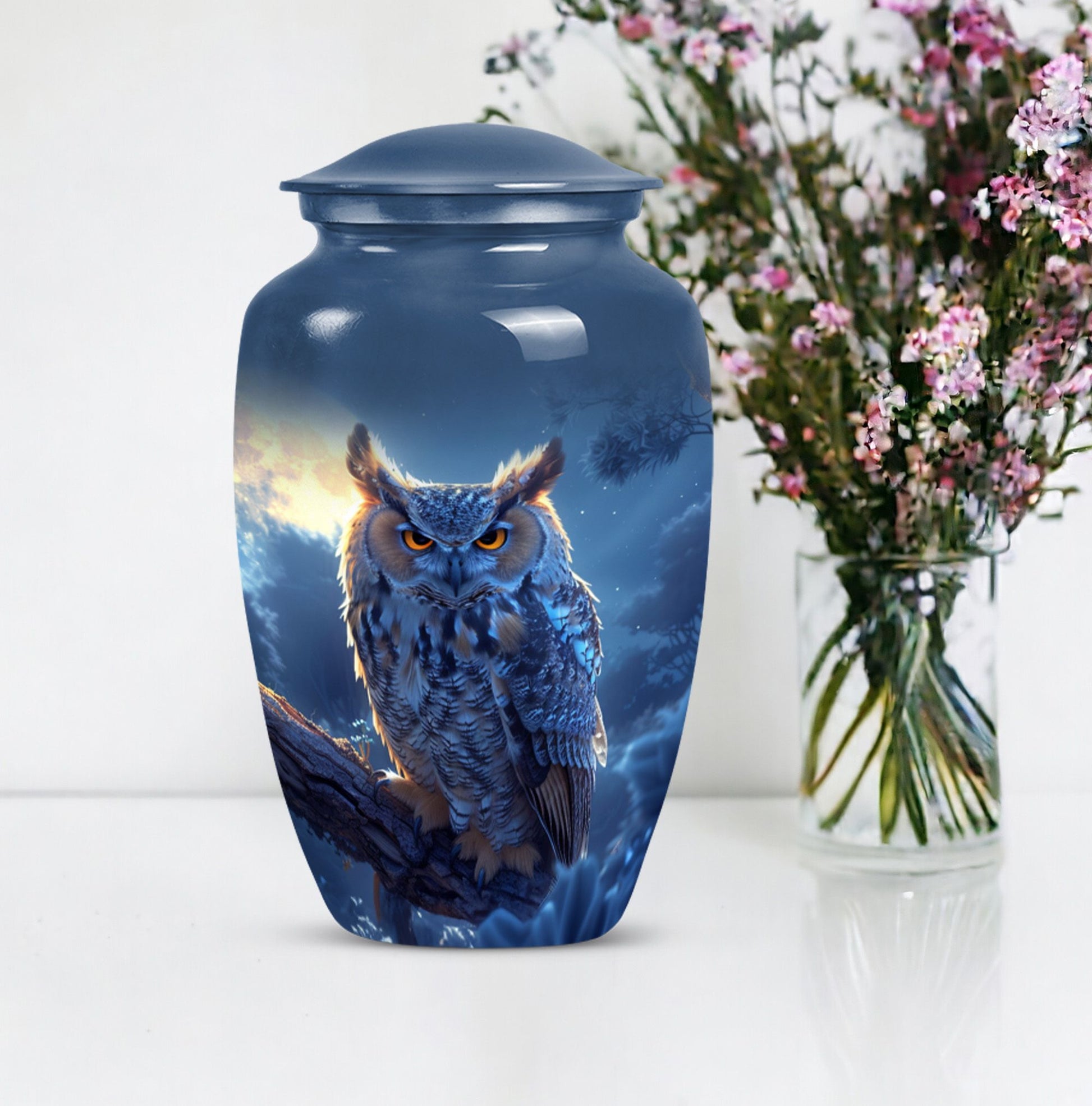 10 inch classic owl urn made of aluminium,.