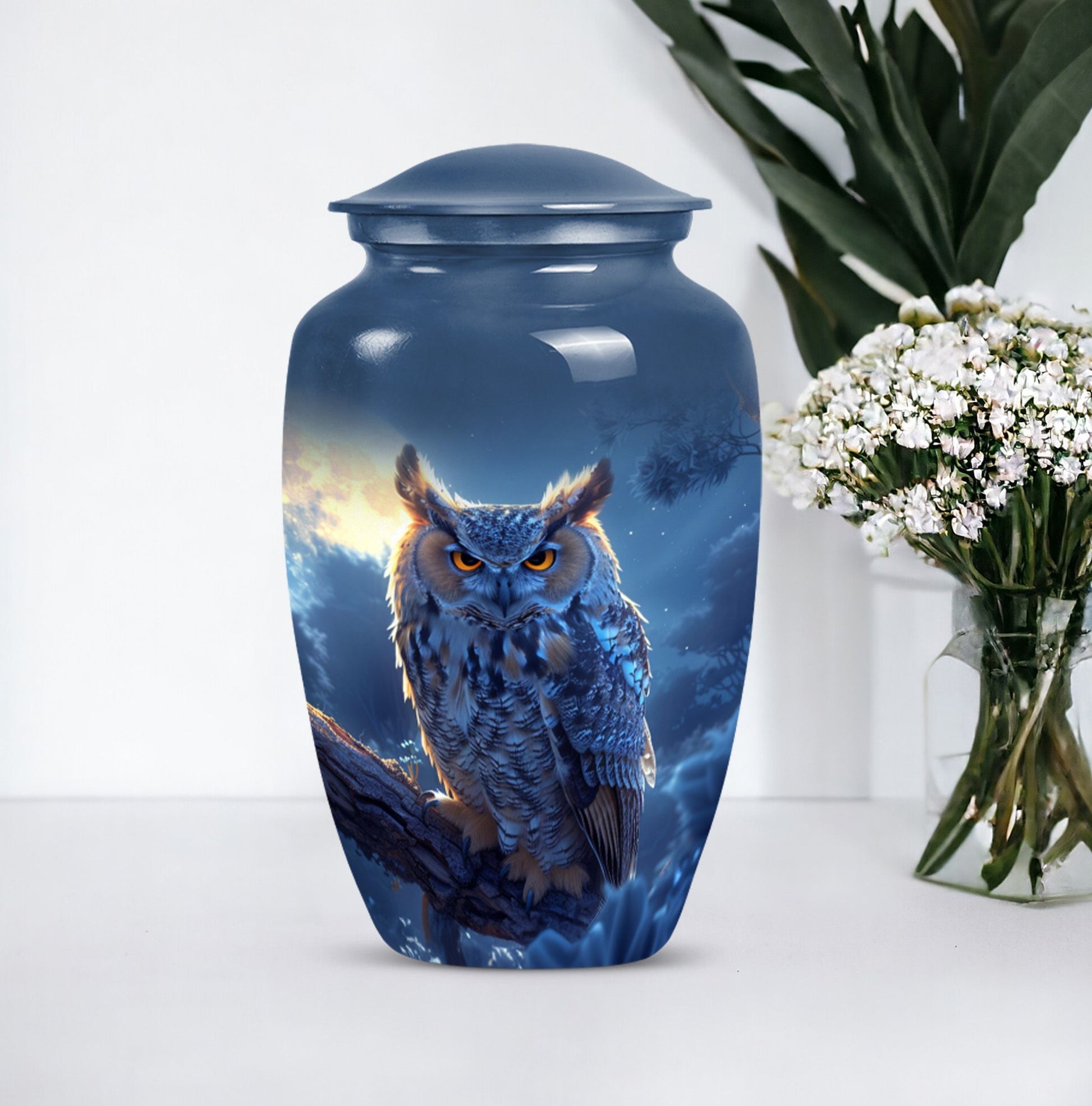 10 inch classic owl urn made of aluminium,.