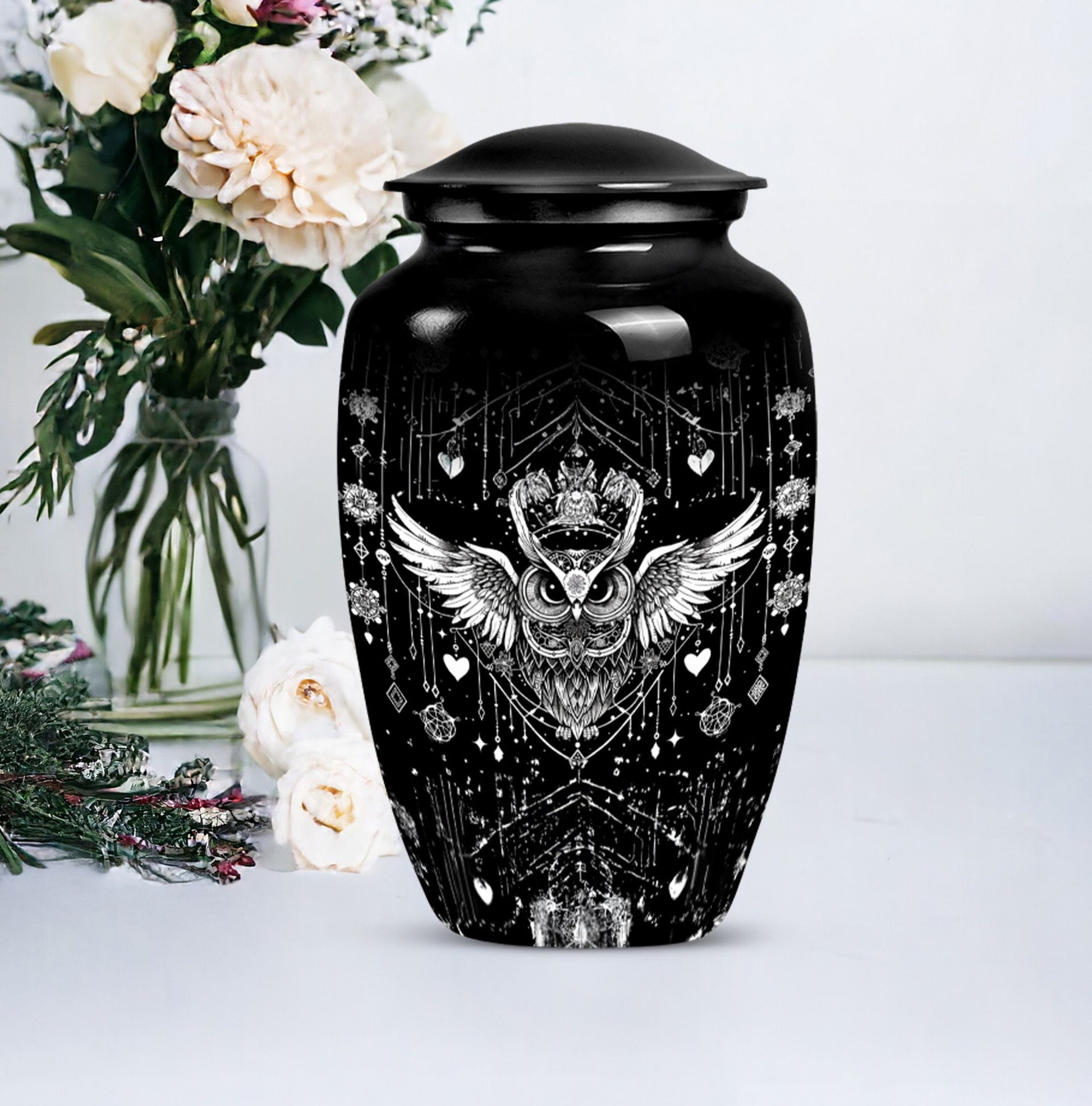 Classic 10-inch owl urn for cremation, aluminum-made 