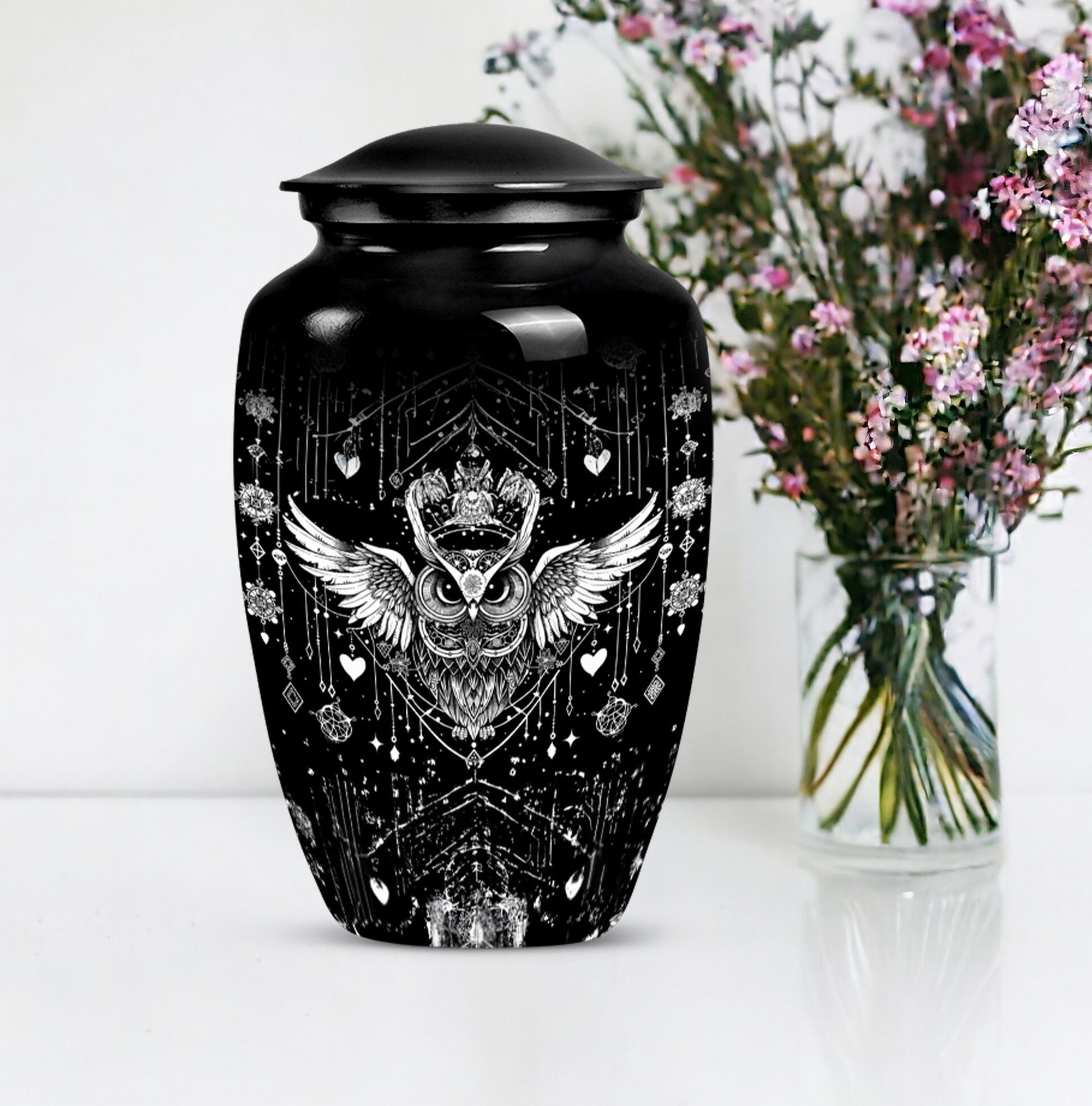 Classic 10-inch owl urn for cremation, aluminum-made 