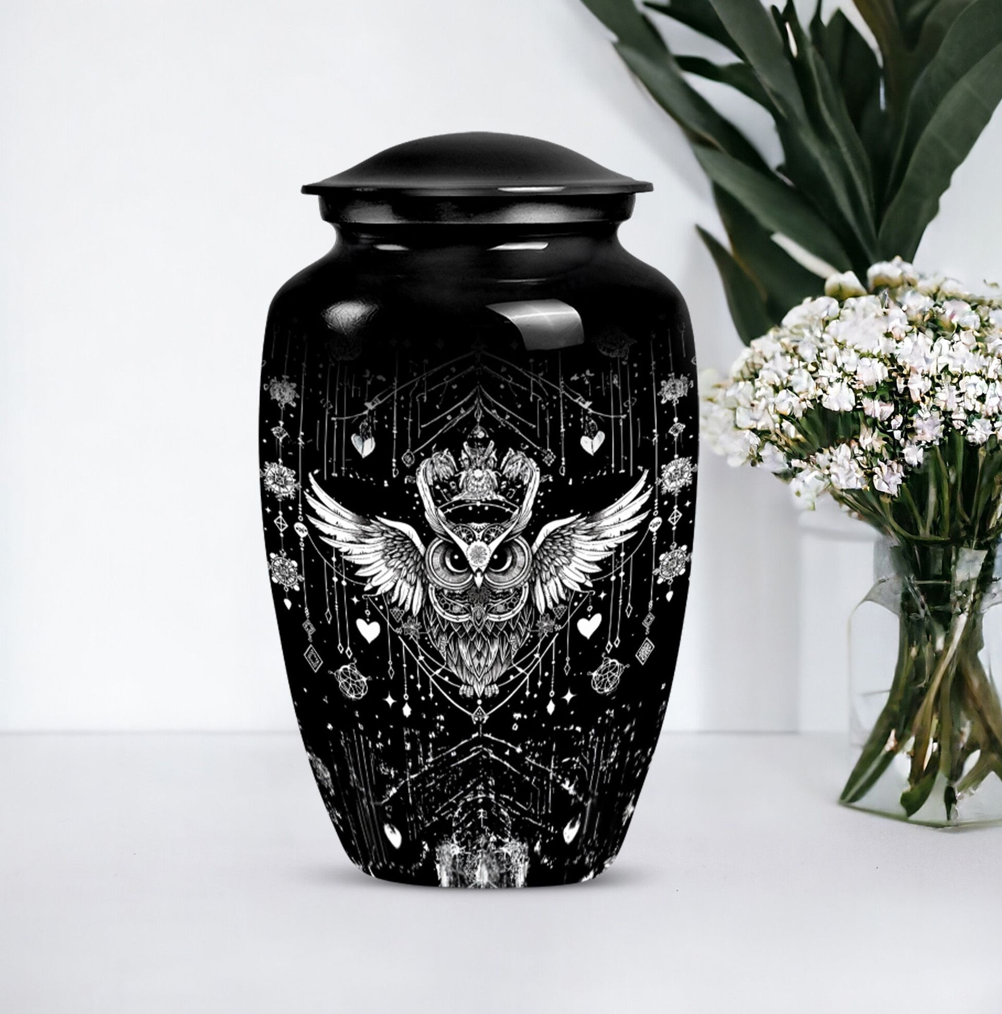 Classic 10-inch owl urn for cremation, aluminum-made 