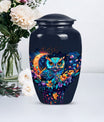 Classic 10-inch owl urn made of aluminium.