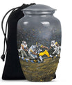 Classic 10-inch large aluminum football urn for burial ashes, includes velvet pouch