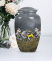 Classic 10-inch large aluminum football urn for burial ashes, includes velvet pouch