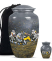 Classic 10-inch large aluminum football urn for burial ashes, includes velvet pouch