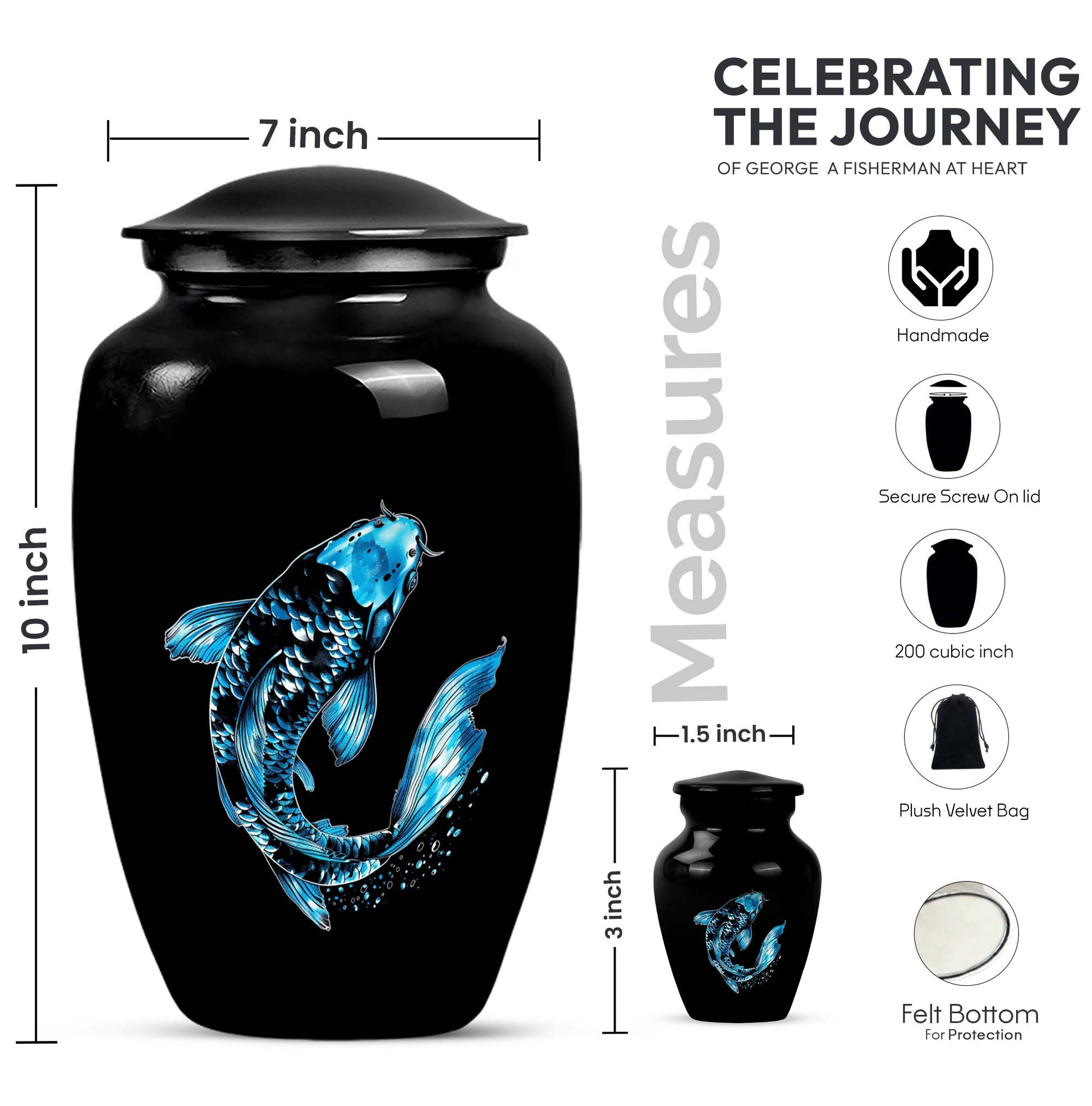 Classic fish urn crafted from aluminium for adult ashes