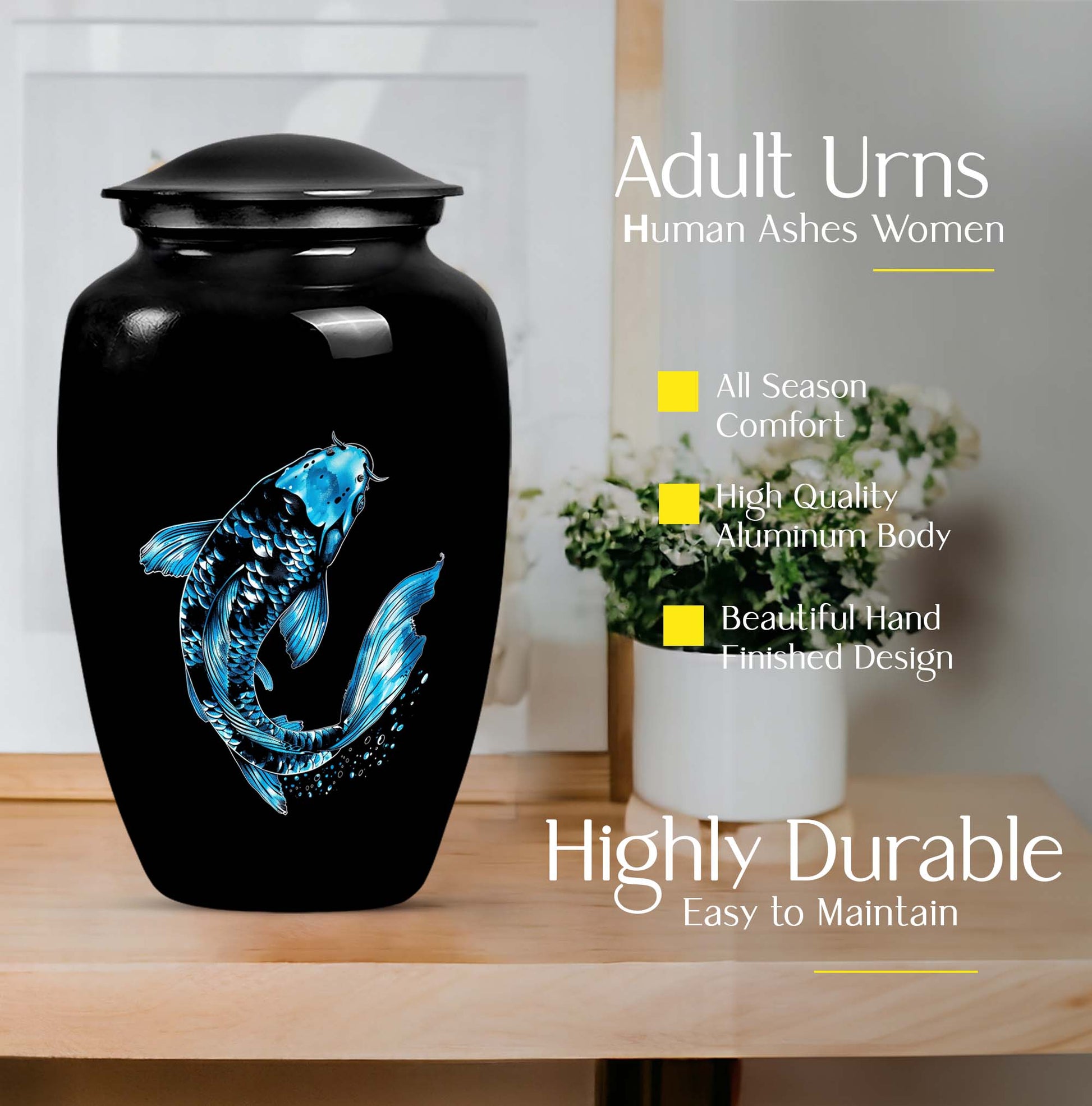 Classic fish urn crafted from aluminium for adult ashes