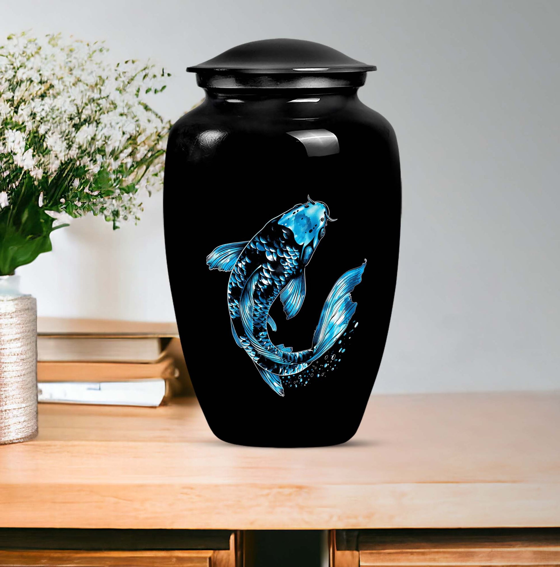 Classic fish urn crafted from aluminium for adult ashes