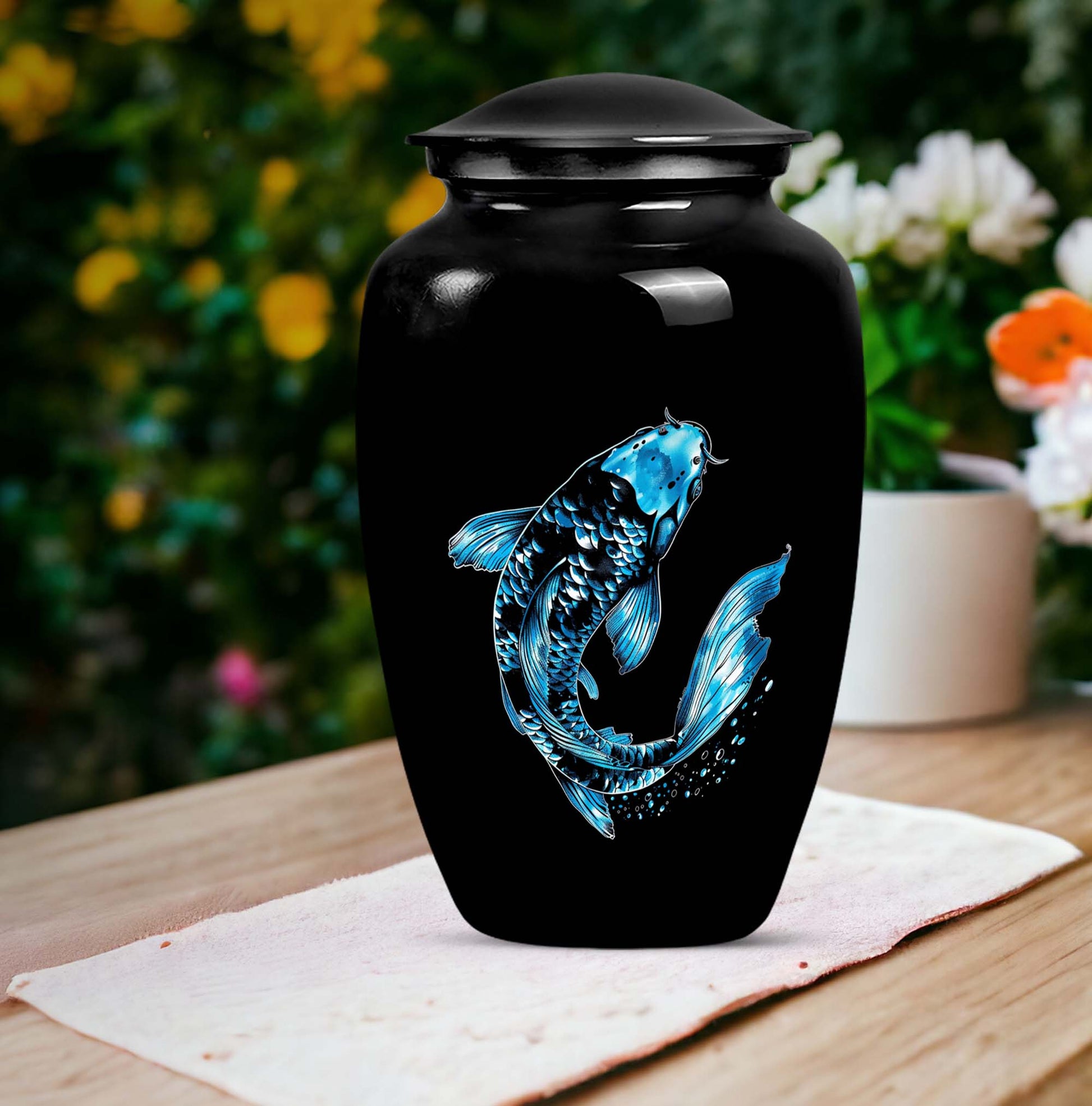 Classic fish urn crafted from aluminium for adult ashes