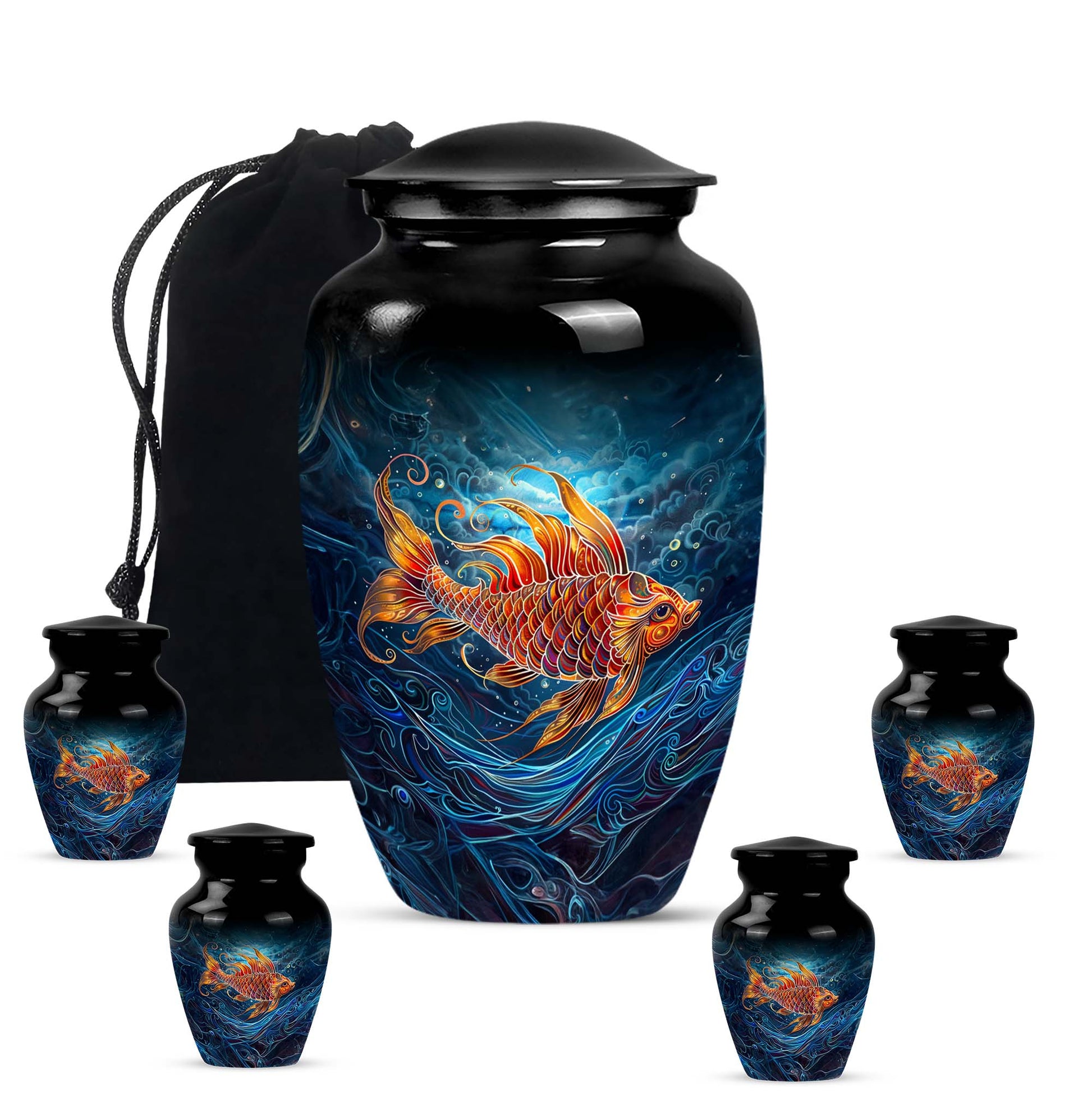 10-inch classic fish urn for dad with abstract design.