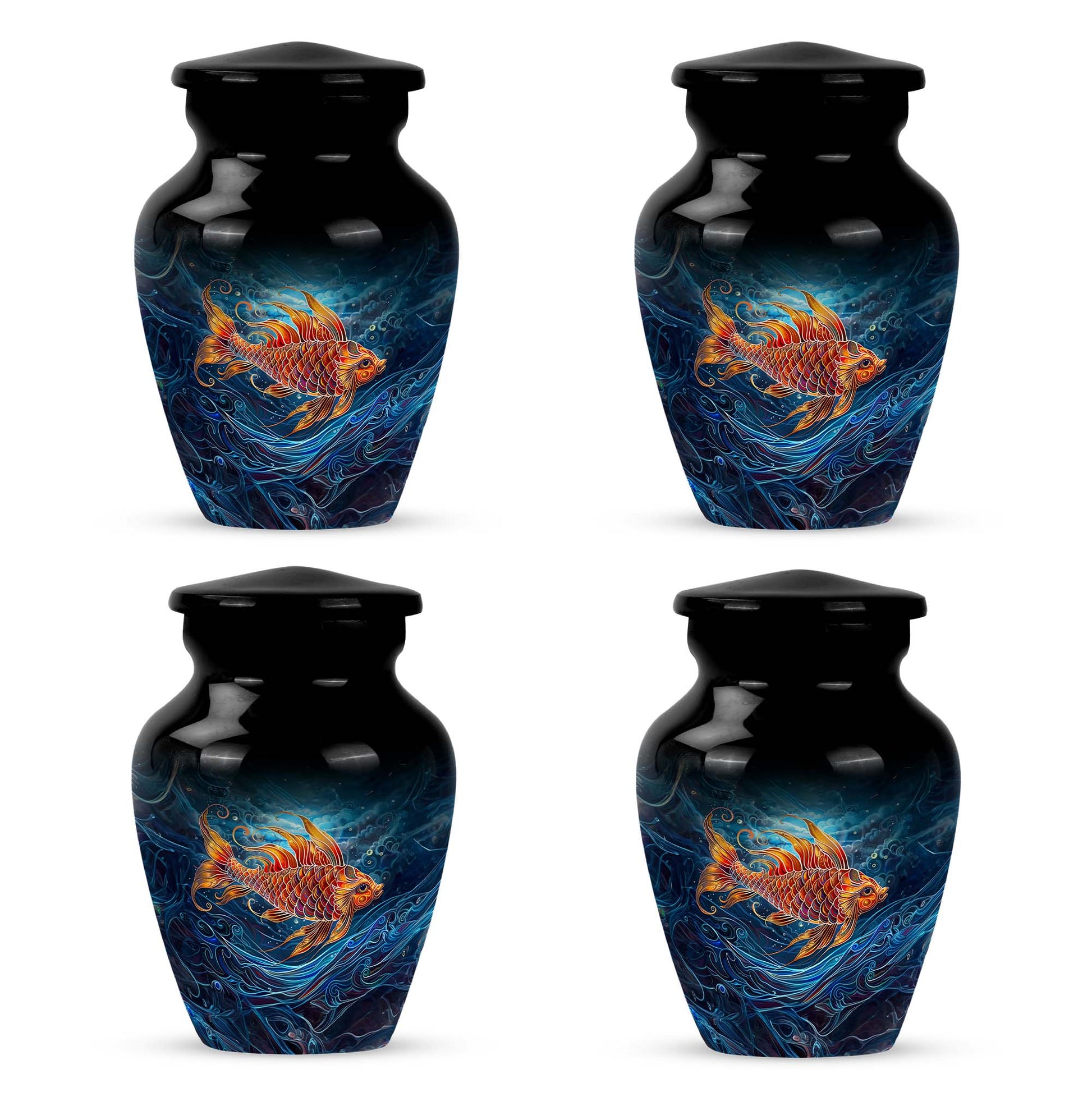 10-inch classic fish urn for dad with abstract design.