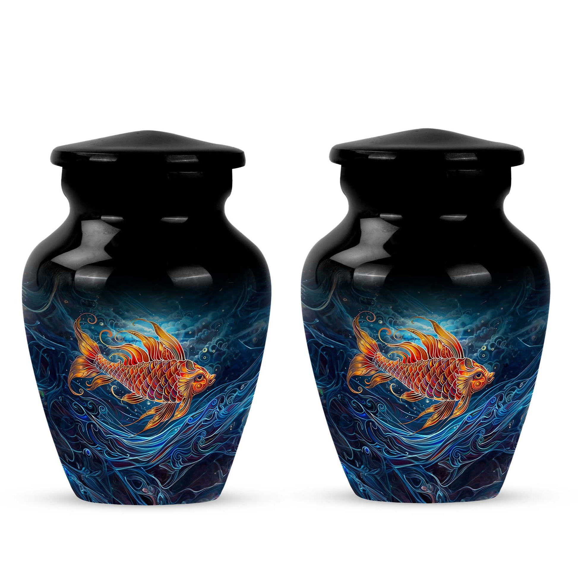 10-inch classic fish urn for dad with abstract design.