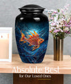 10-inch classic fish urn for dad with abstract design.