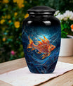 10-inch classic fish urn for dad with abstract design.