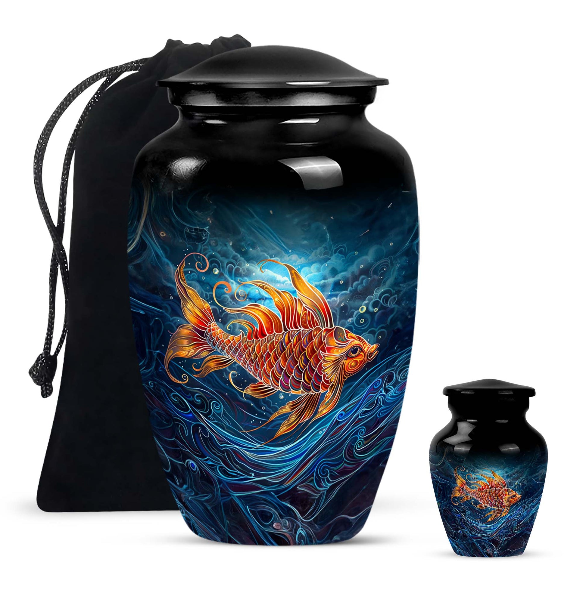 10-inch classic fish urn for dad with abstract design.