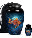 10-inch classic fish urn for dad with abstract design.