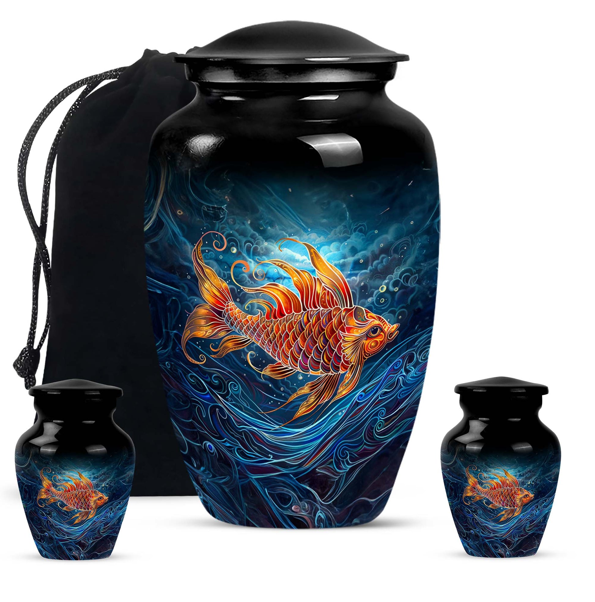 10-inch classic fish urn for dad with abstract design.