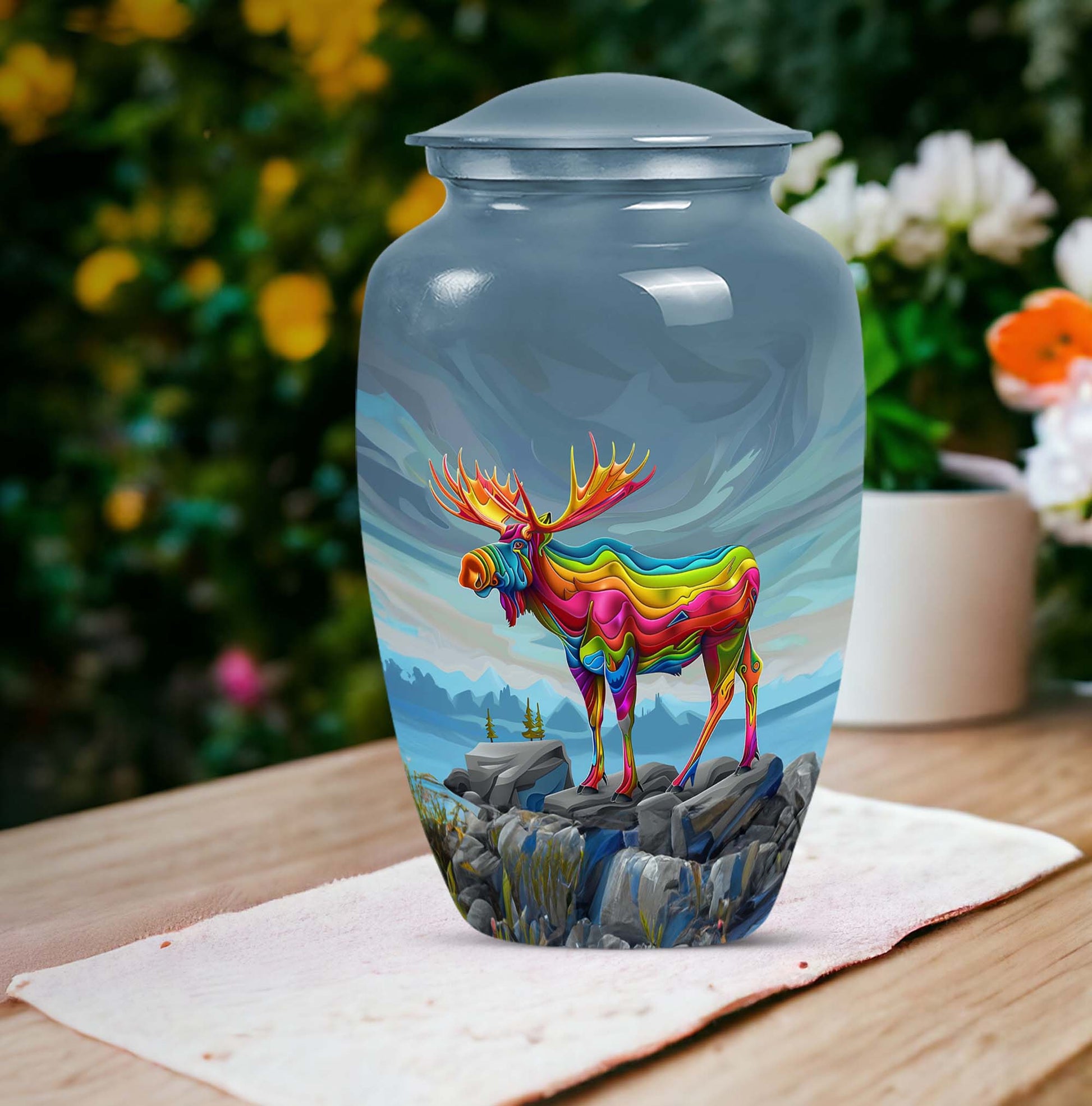 Classic 10-inch moose walking urn.