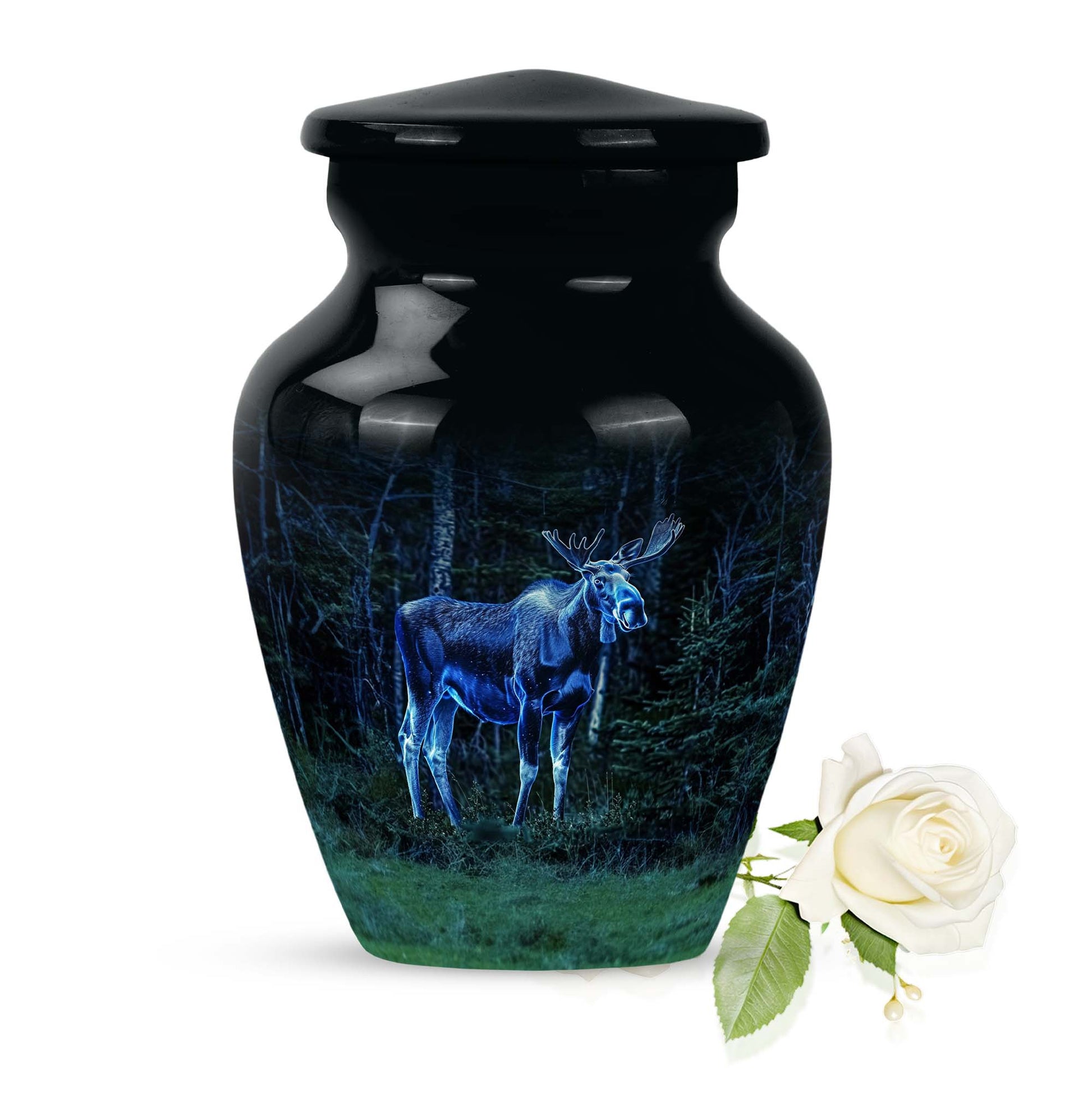 classic moose walking urn in aluminium, for adult funeral burial