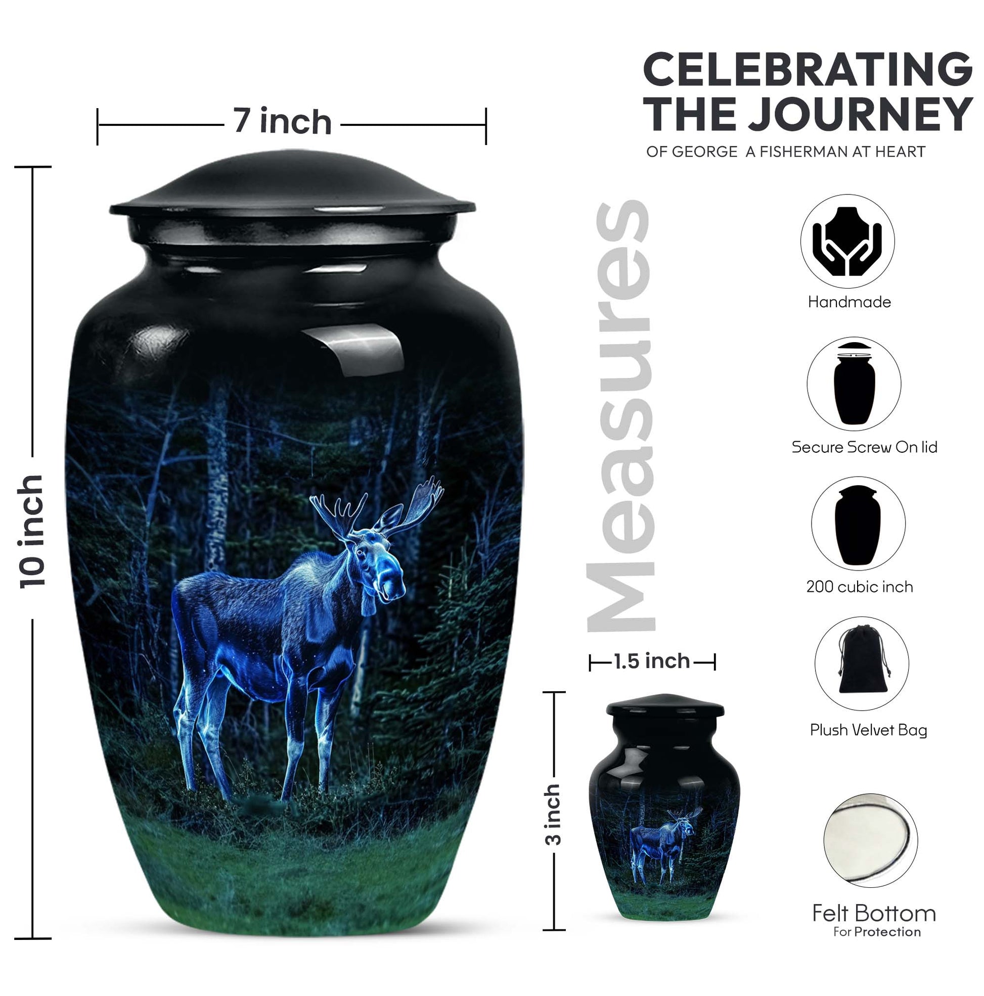 classic moose walking urn in aluminium, for adult funeral burial