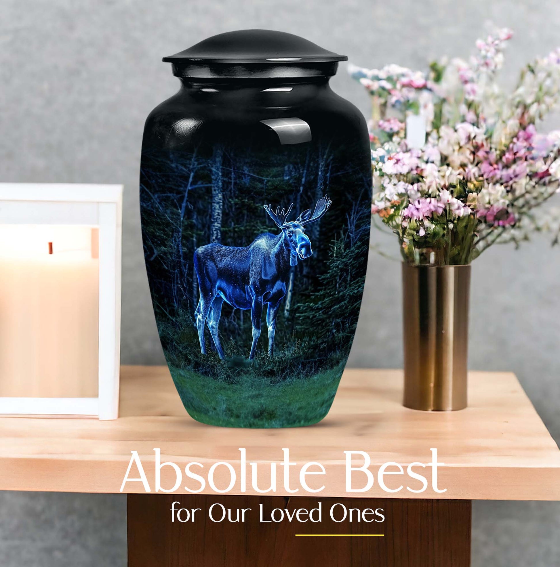 classic moose walking urn in aluminium, for adult funeral burial