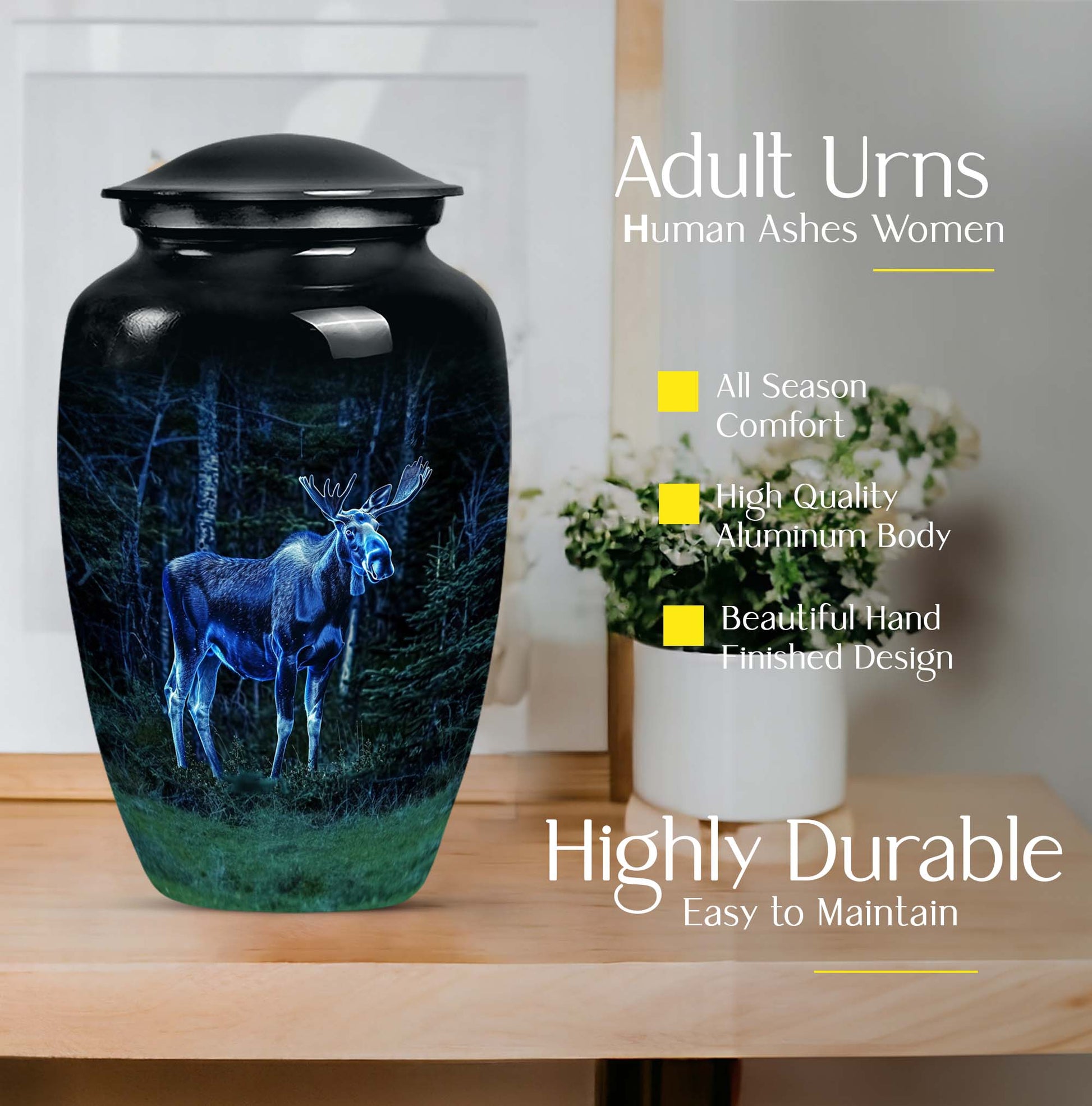 classic moose walking urn in aluminium, for adult funeral burial