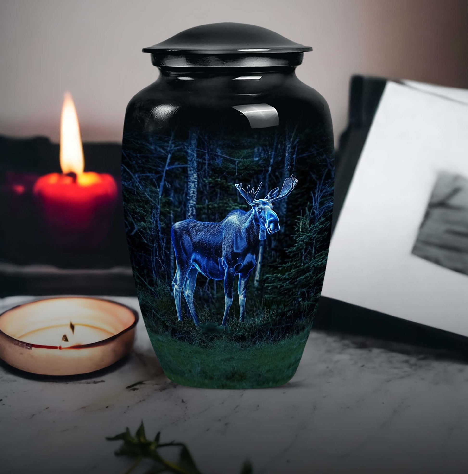 classic moose walking urn in aluminium, for adult funeral burial