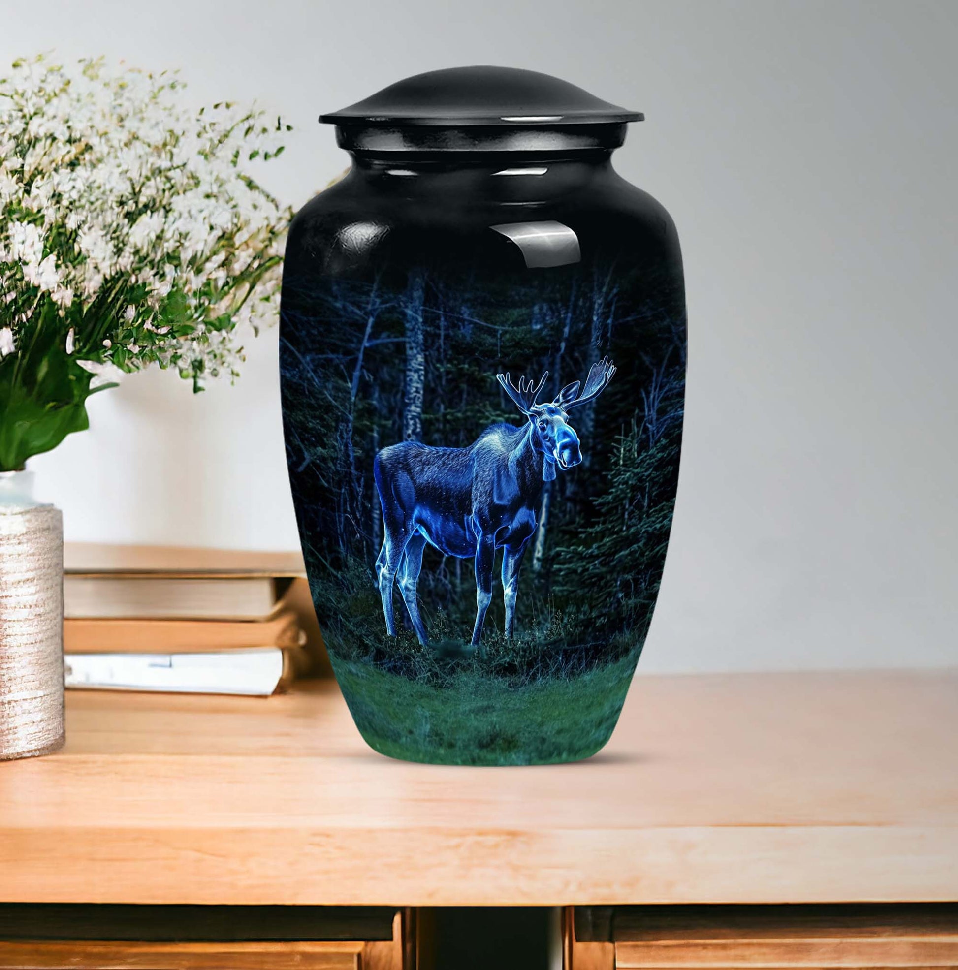 classic moose walking urn in aluminium, for adult funeral burial